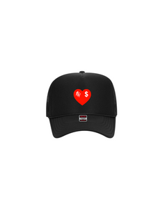 MONEY HEARTS BLACK TRUCKER HAT